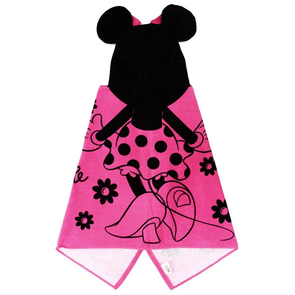 Disney Minnie Mouse Kids Bath Hooded Towel Wrap 51x22 Cotton Hot Pink/Black